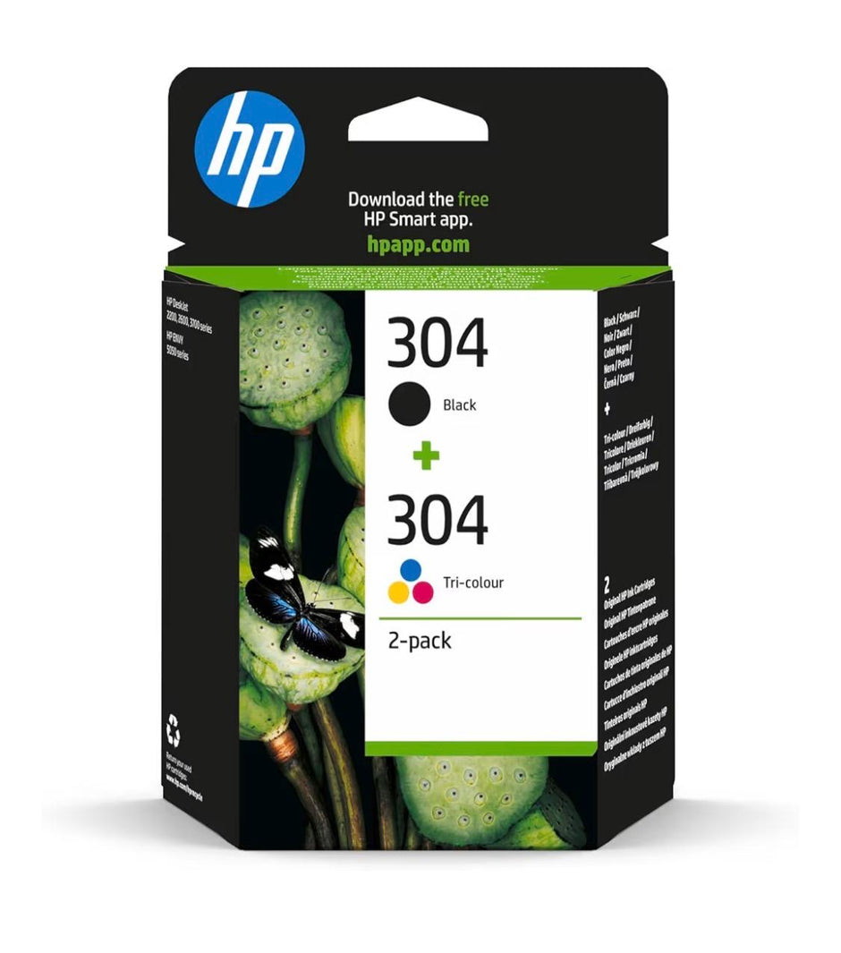 HP 304 2 Pack Tri-colour Black Original Ink Cartridge 3JB05AE