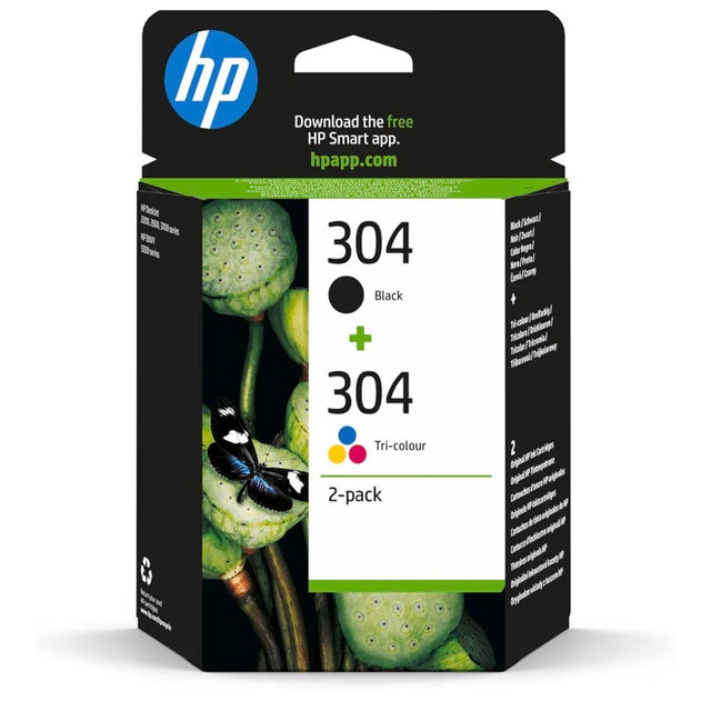 HP 304 2 Pack Tri-colour Black Original Ink Cartridge 3JB05AE