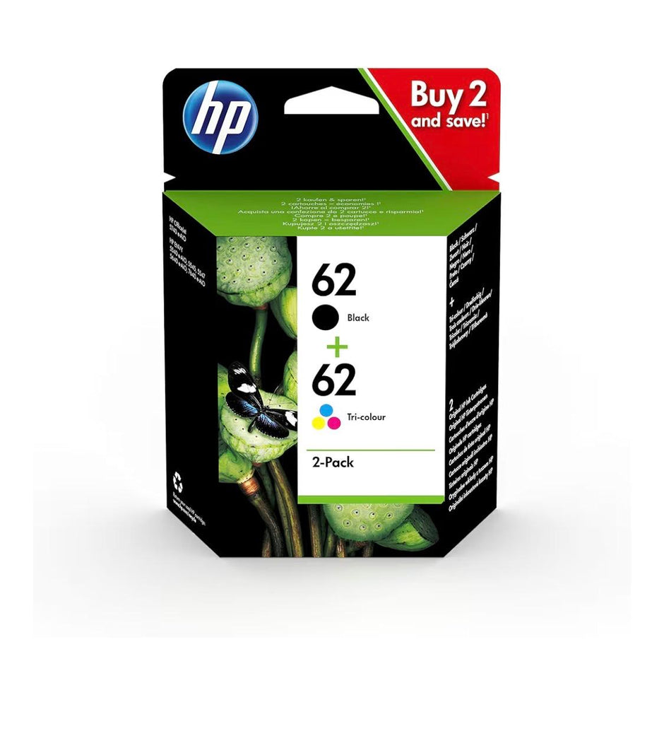 HP N9J71AE 62 Original Ink Cartridges, Black and Tri-color, Multipack, Pack of 1