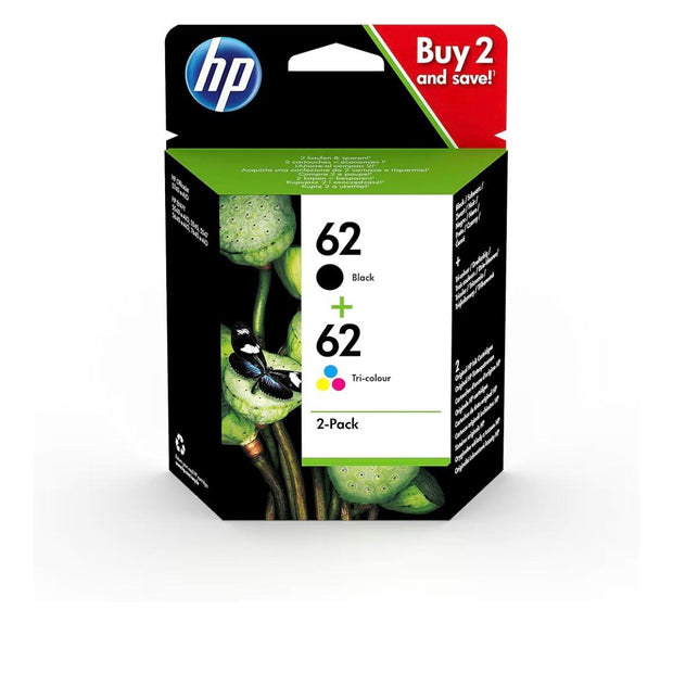 HP N9J71AE 62 Original Ink Cartridges, Black and Tri-color, Multipack, Pack of 1